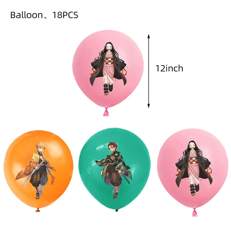 12 Uds. De Globos de dibujos animados Demon Slayer para decoración de fiesta, Globos Kamado Tanjirou Nezuko, tema de Anime, suministros para fiesta de cumpleaños y Baby Shower