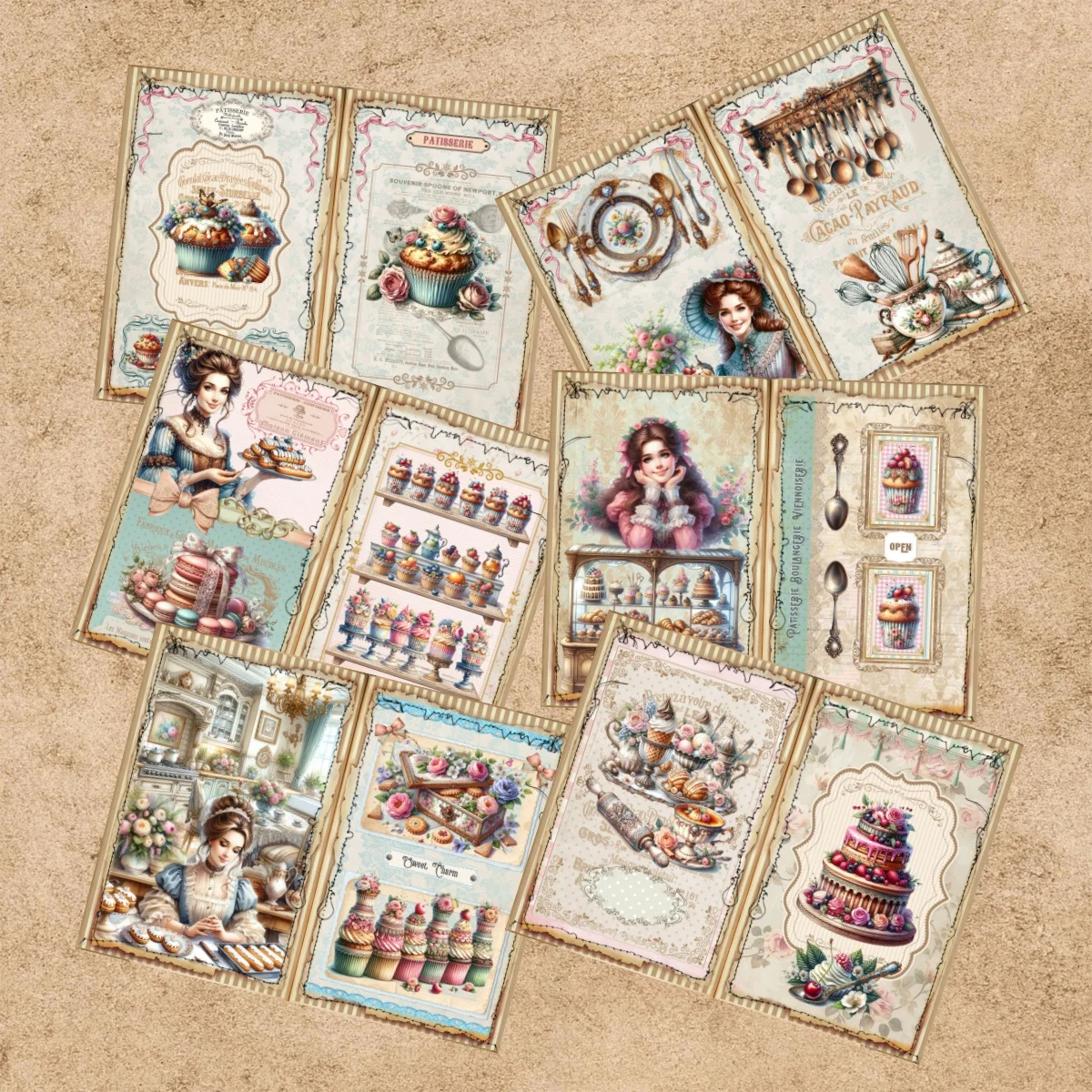 10 Sheets A5 Size Victorian Girls Cake Cooking Cupcakes Background Vintage Grunge Journal Planning Scrapbooking