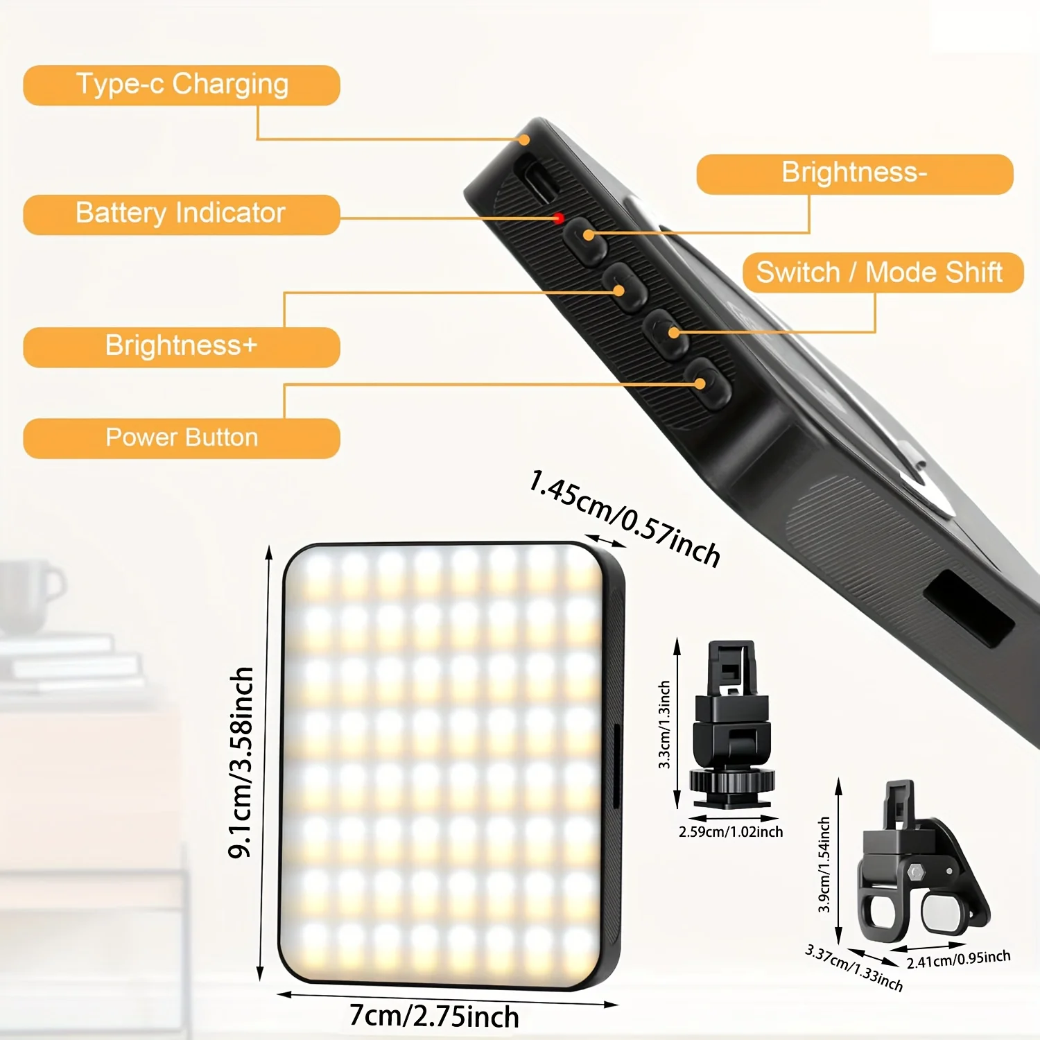 Set di Luci LED Portatili per Foto, con Clip e Adattatore per Treppiede, Ricaricabili, Adatte per Smartphone
