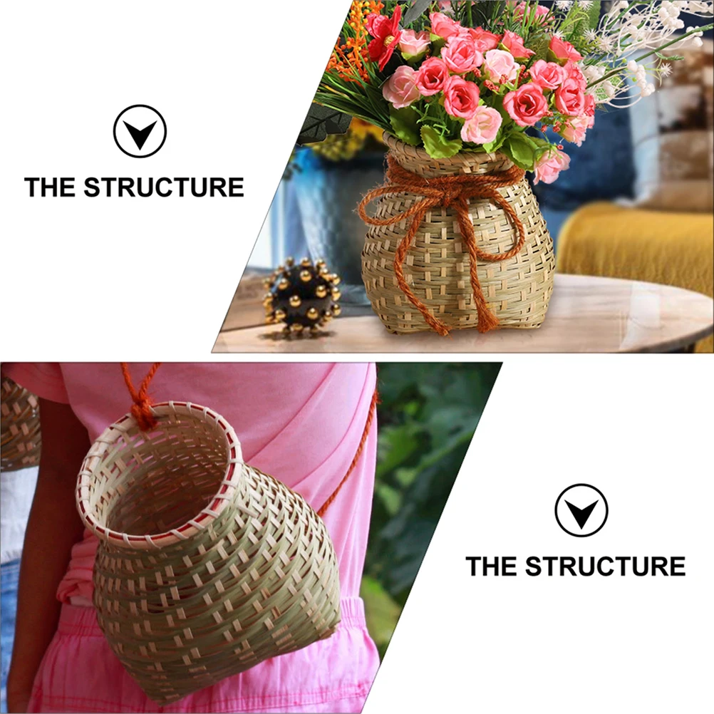 

Bamboo Flower Basket Small Woven Baskets Storage Organization Wicker Tray Farmhouse Decor for Plants