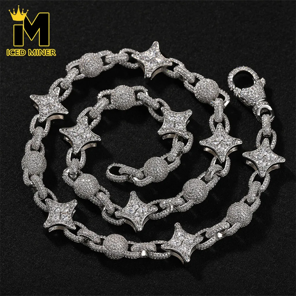 Icedminer 17mm Star Chain Iced Out Cuban Link Chain Bracelets for Men Women Brass Zircon Hip Hop Jewelry Free Shipping