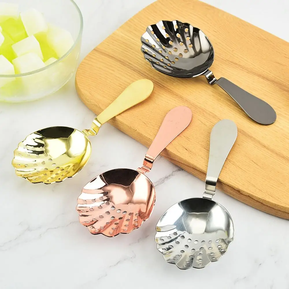 1Pc Stainless Steel Shell Shape Julep Bar Strainer Professional Ice Cube Filter Spoon Home Kitchen Barware Bar Tools