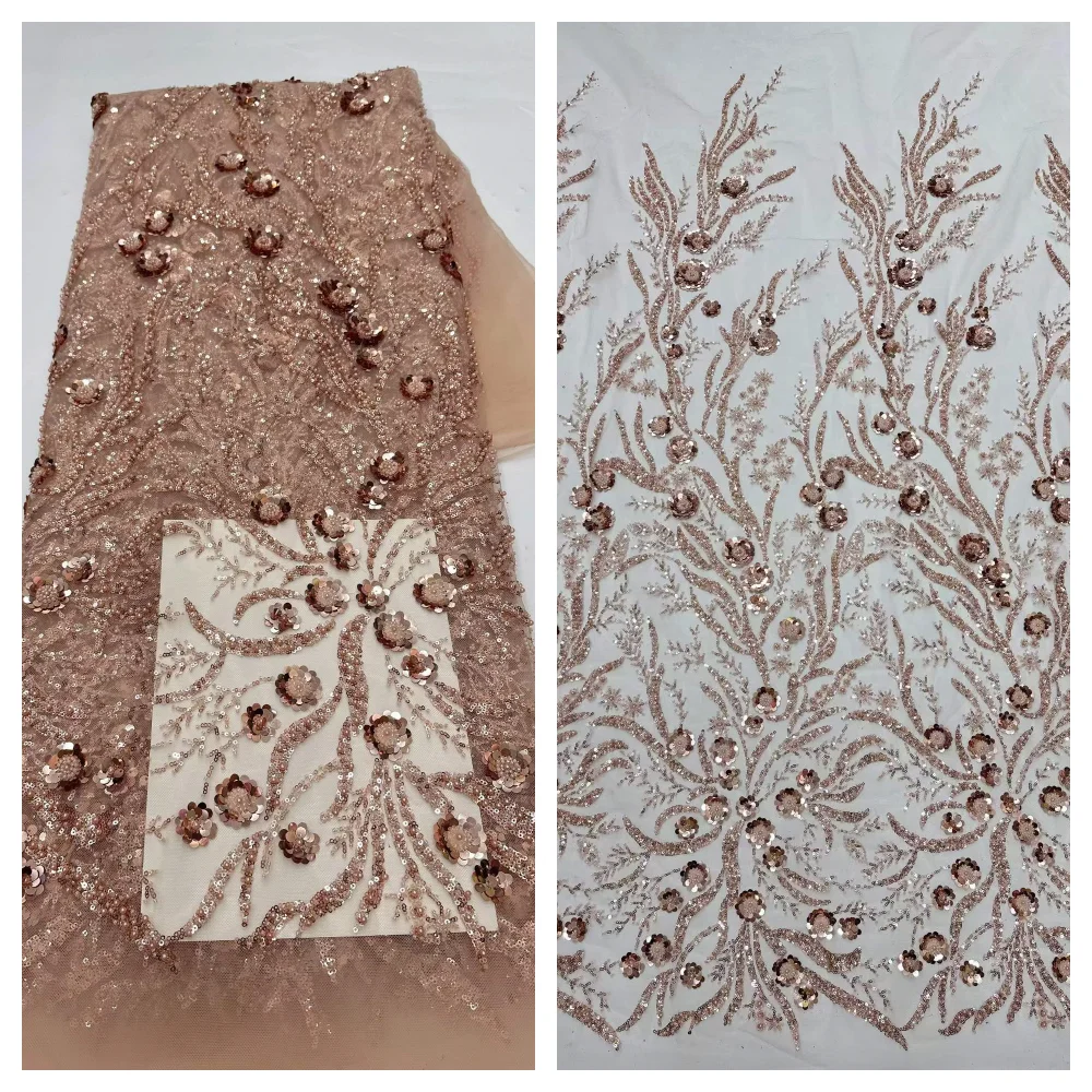 Fashion Elegant French Mesh Rope Embroidery Sequins Lace Fabric African Nigerian Lace Fabric For Wedding Dress