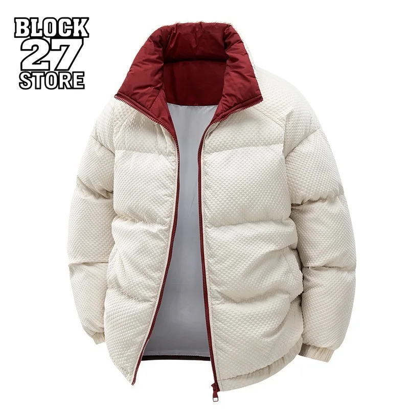 

Harajuku мужской пуховик зимний утепленный контрастный цвет воротник-стойка на молнии с длинным рукавом простая универсальная мужская верхняя одежда новая