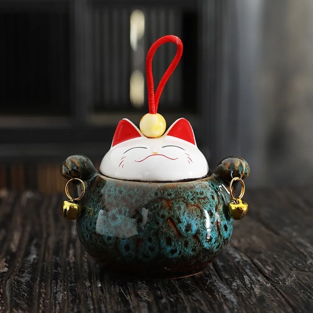 Food Storage Container Lucky Cat Ceramic Tea Canister Cartoon Blessing Tea Sealed Jar Moisture Resistant Tea Cans Tea Storage