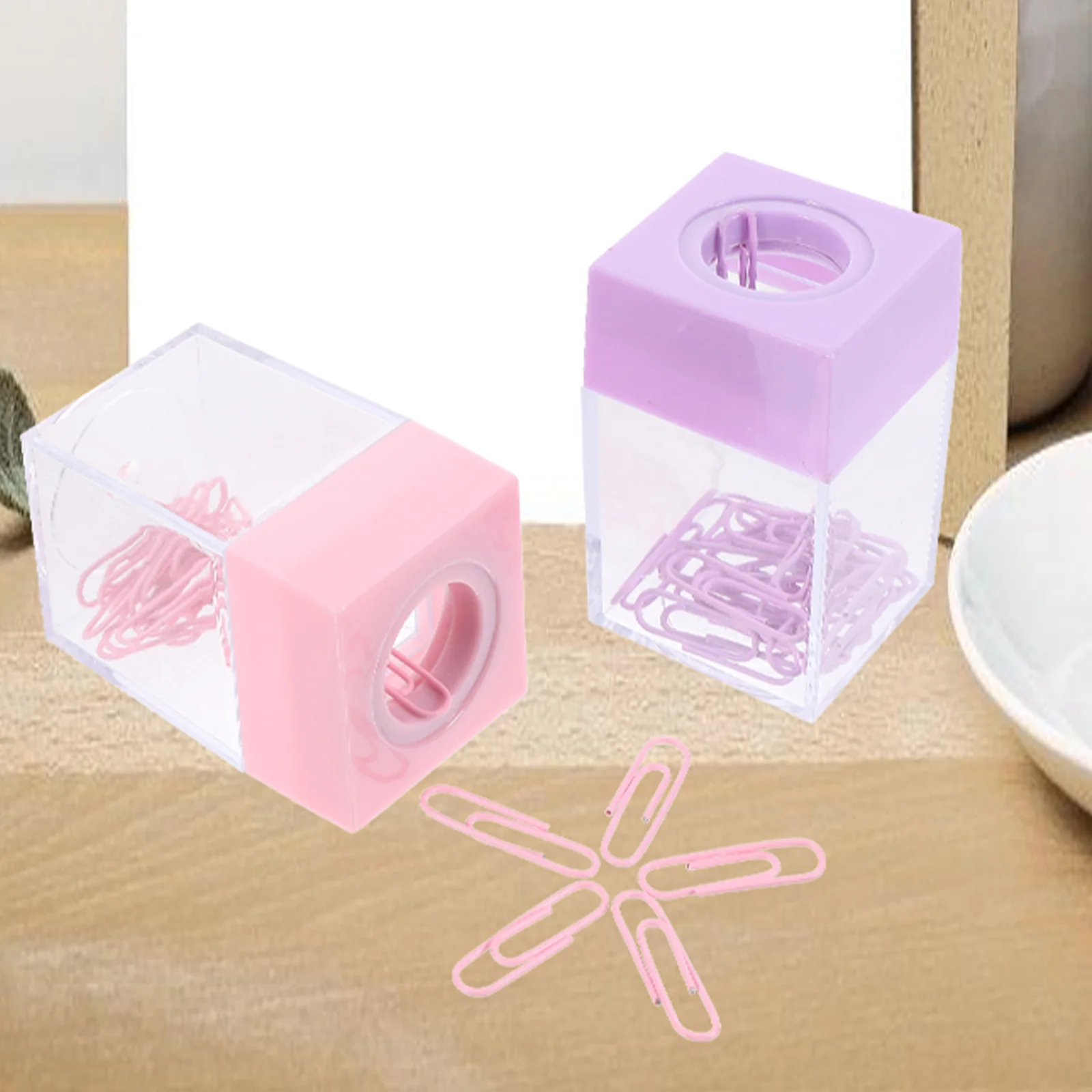 2 Pcs Magnets Square Macaron Color Magnetic Paper Clip Storage Bucket Clips Dispenser Holder Paperclip Office