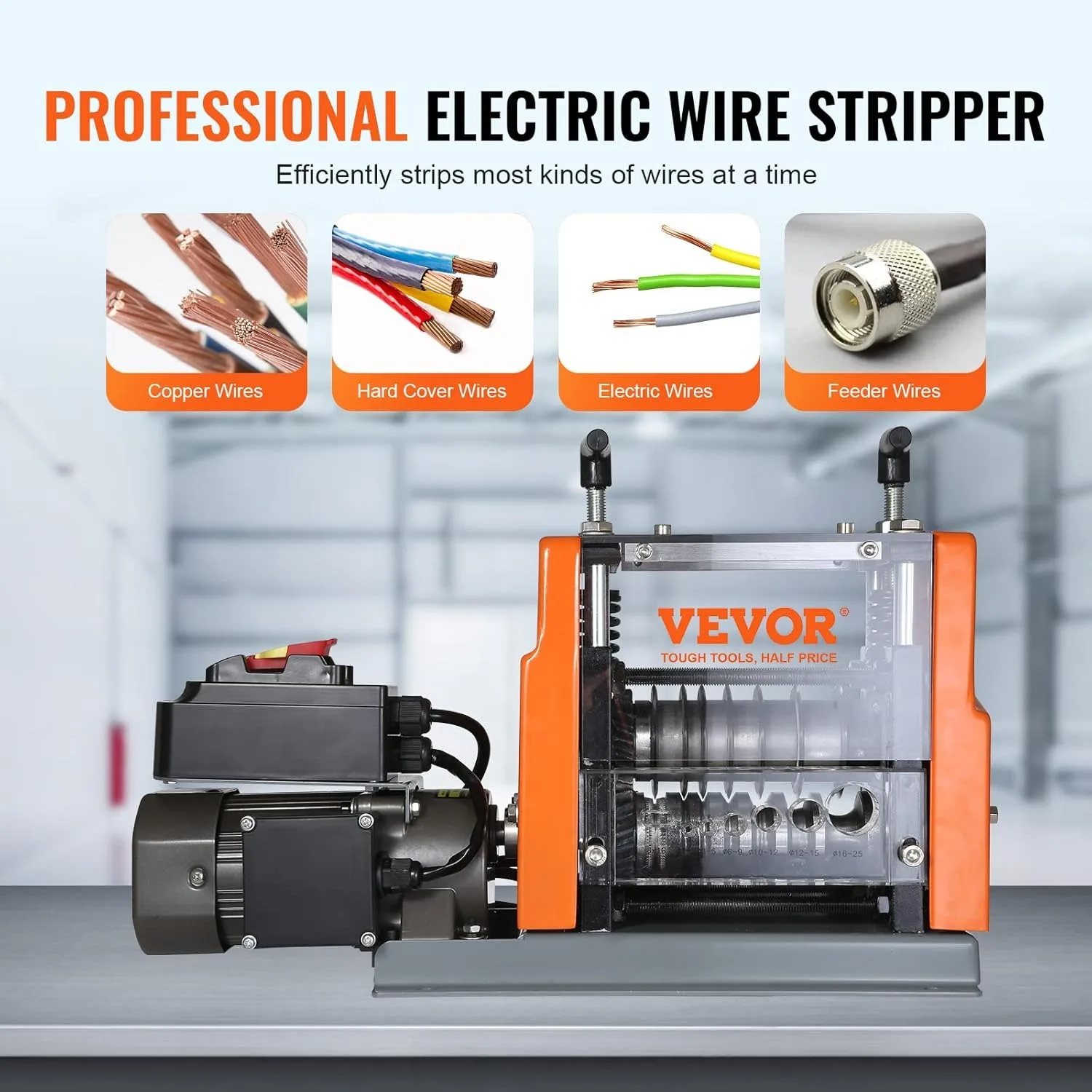 VEVOR Electric Wire Stripping Machine, 0.06''-0.98'' Automatic Wire Stripper Machine, 60 W, Wire Stripper with Visible Stripping