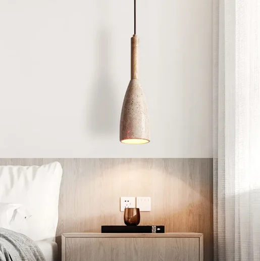 Yellow Travertine Restaurant Bar Simple Black Hole Stone Bedroom Bedside Single Head Hanging Line Wine Bottle Small Chandelier
