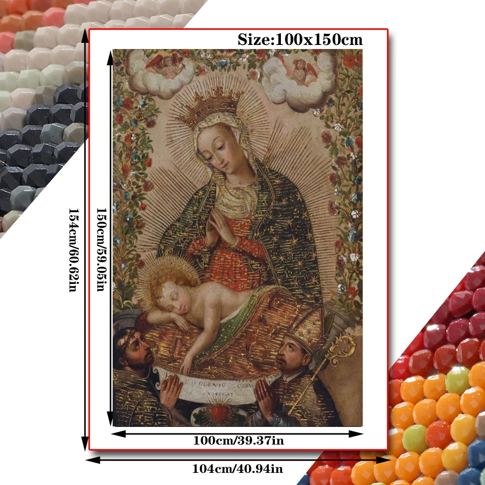 The Virgin Adoring the Christ Child with Two Saints Diamond Painting Large Size 100x150CM Mosaic Embroidery Cross Stitch Decor