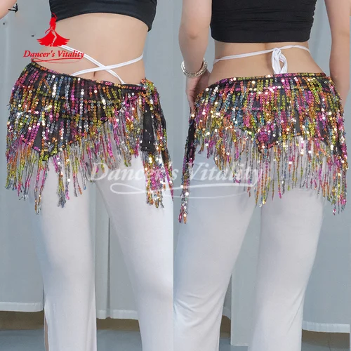 Imagen 2 del producto BellyDance-Cadena de cintura con borlas y lentejuelas para mujer, baile callejero de Jazz, práctica latina, bufanda de cadera, accesorios de baile para adultos y niños