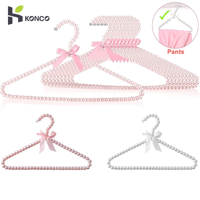 1/2pcs Pearl Beaded Clothes Hangers Clothes Rack Dress Pants Coat Hangers Wedding For Kid Children Metal Elegant Clothes Hangers