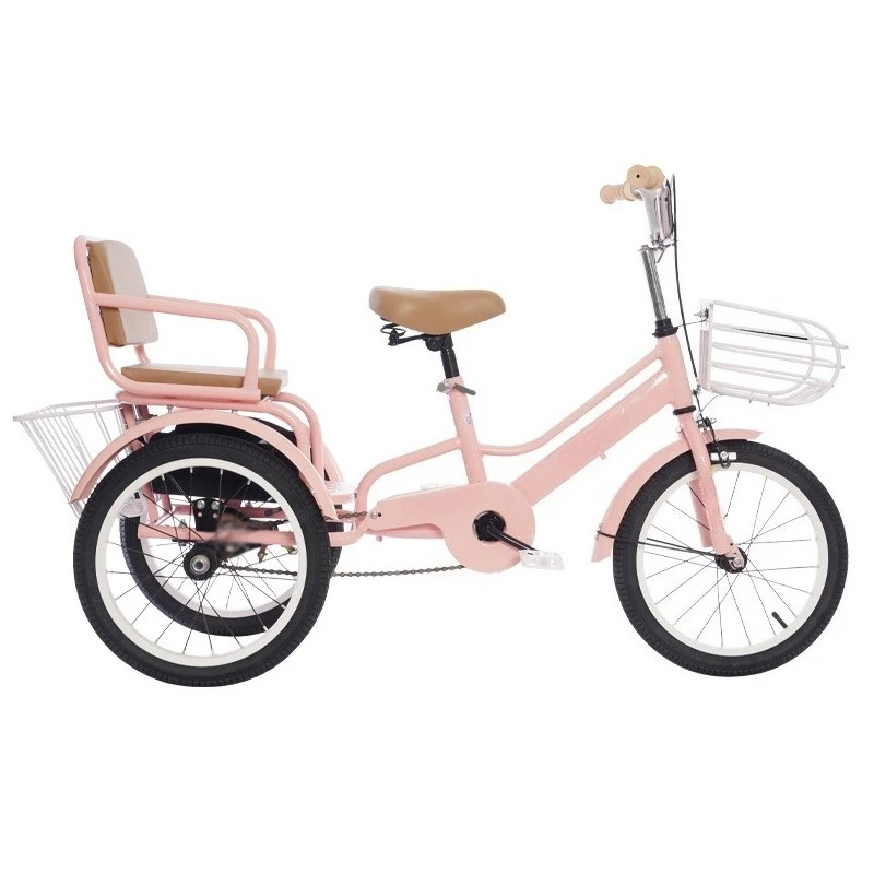 Double seat kids pedal tricycle with seat for children aged 2‑10