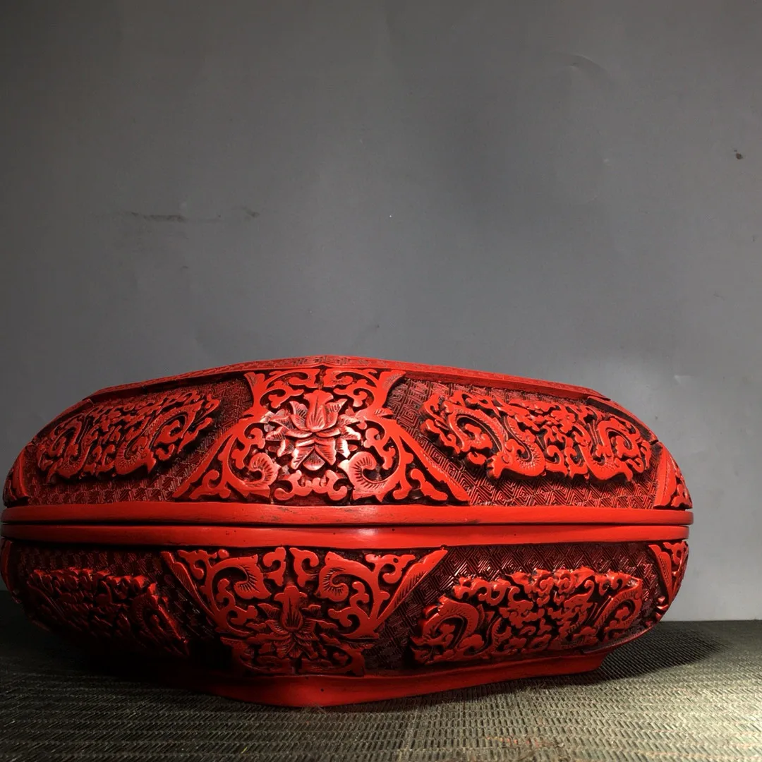 Collect Red Lacquerware Hand-Carved Double Dragon Pattern Square Jewelry Box