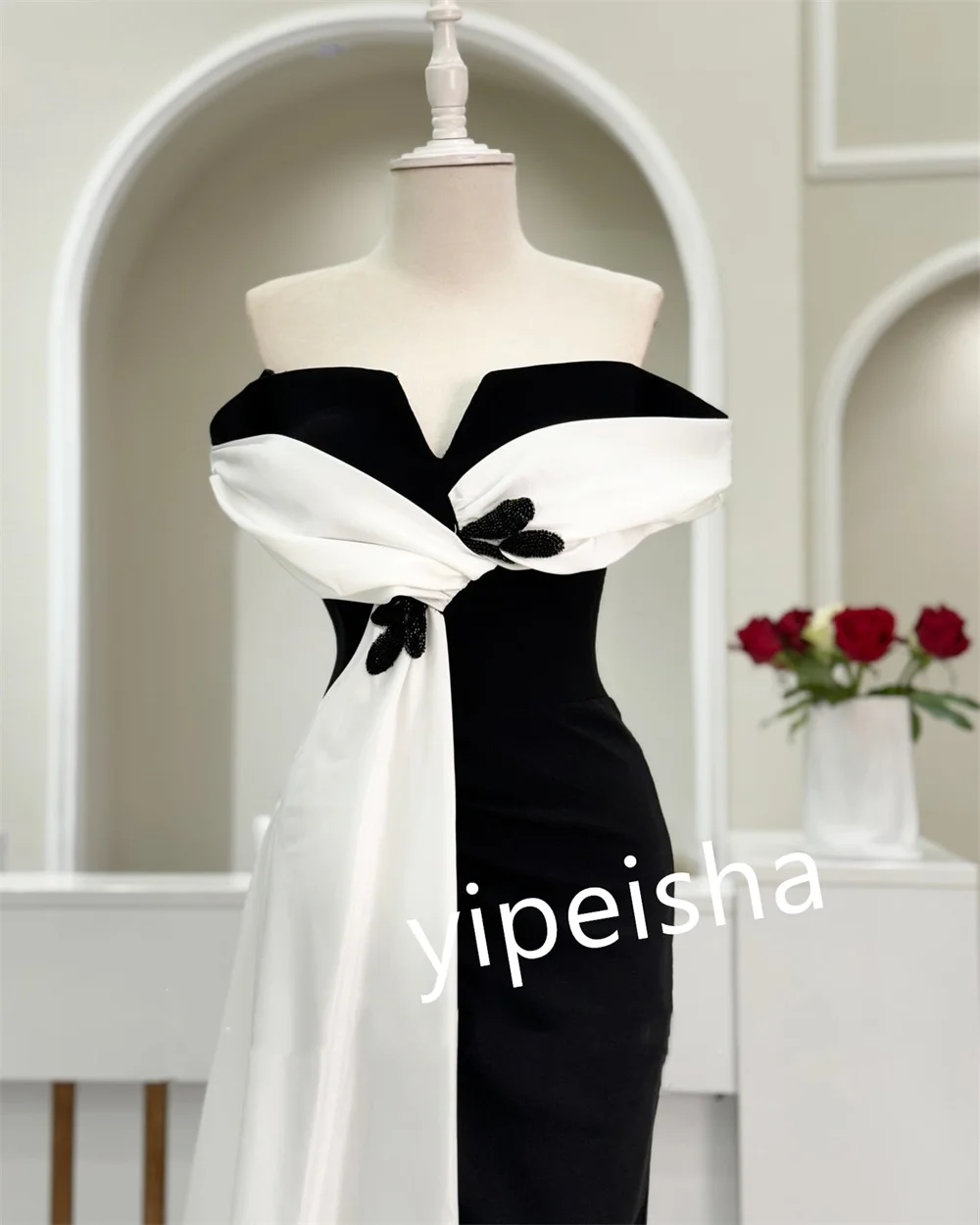 Strapless Bow Gown para o Dia dos Namorados, vestidos longos, Jersey, Coluna, Ocasião sob medida