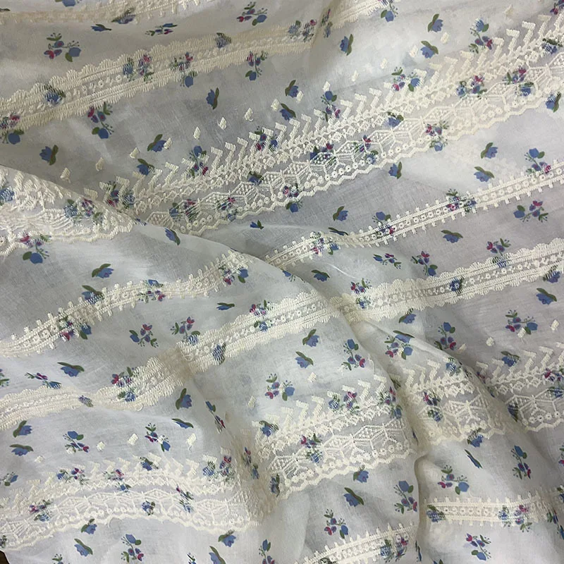 

Vintage small floral embroidered lace pure cotton 3D striped jacquard fabric for women's clothing Home decor fabric