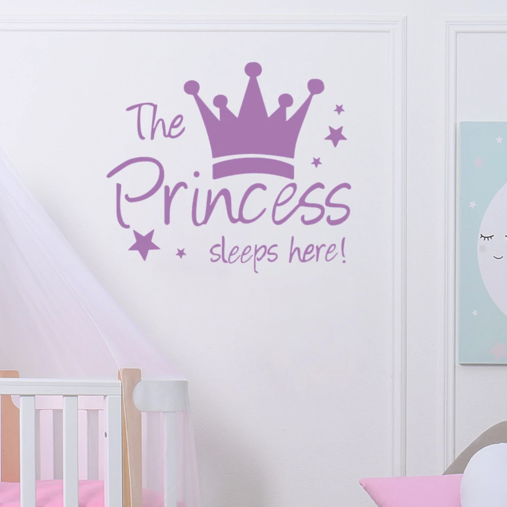 Baby Crown Wall Sticker Mural Background Kids Living Room Removable Decal The Prince Princess Sleep Here Princess Bedroom Decor