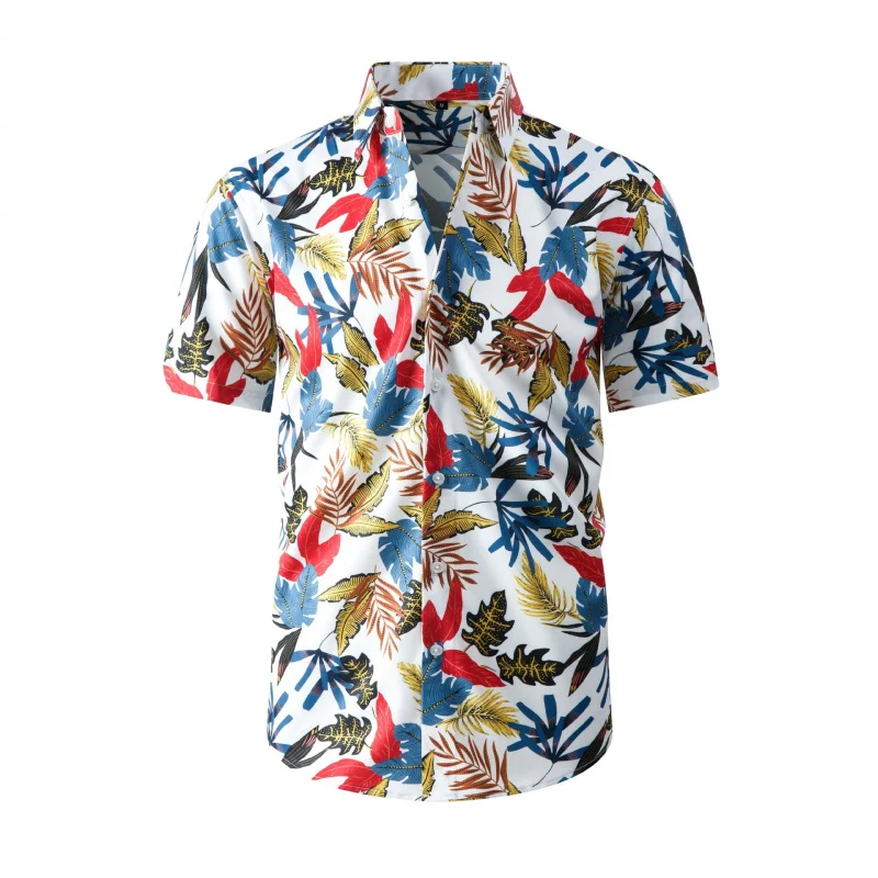 Plus Size Hawaiian Beach Shirt Men Casual Stretch Ice Silk Cool Men's Short Sleeve Shirt Beach Vacation Men's Clothing