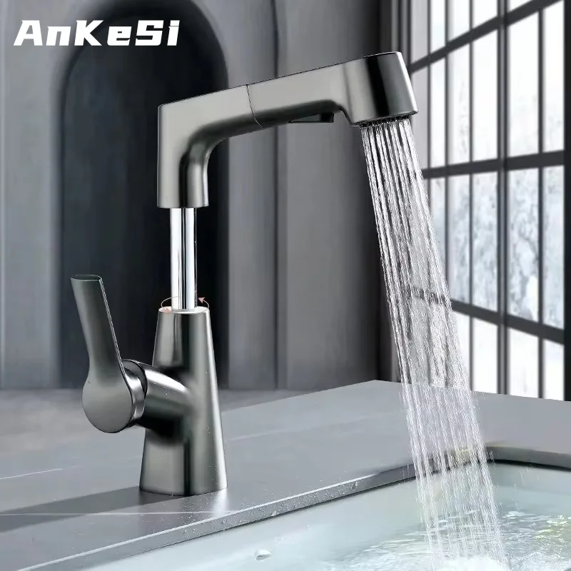 

Hot and Cold Water Outlet Bathroom Faucet Rotary Pull-out Type Washbasin Faucet Dual Mode Water Outlet Bathroom Sink Faucet Tap