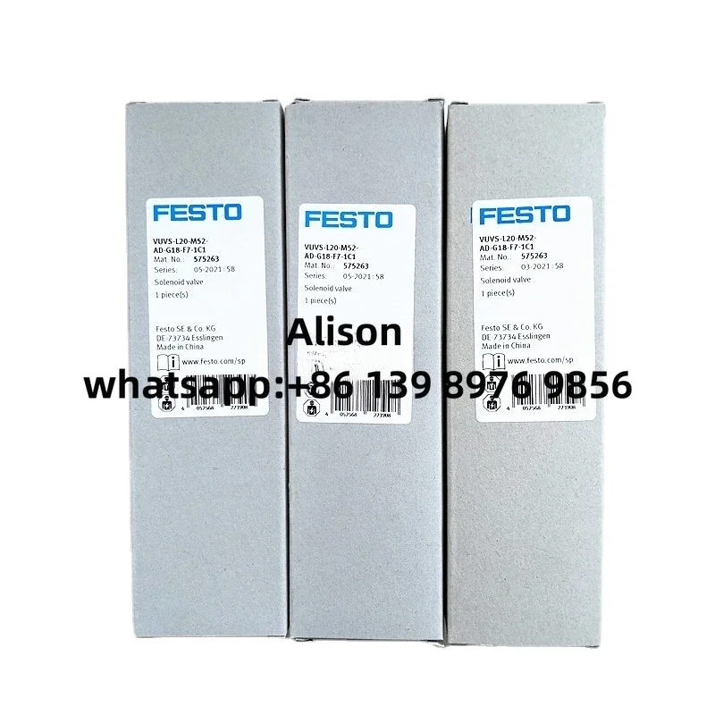 

FESTO 575263 VUVS-L20-M52-AD-G18-F7-1C1 with 24V DC coil 575249 VUVS-L20-M52-AD-G18-F7 no coil