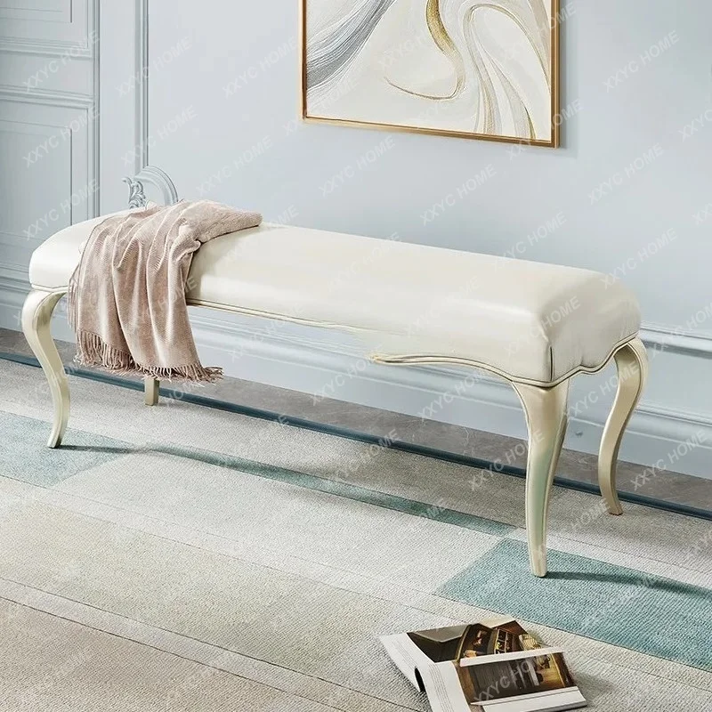 XX light luxury bedside stool solid wood first layer cowhide bench living room cloakroom shoe changing stool