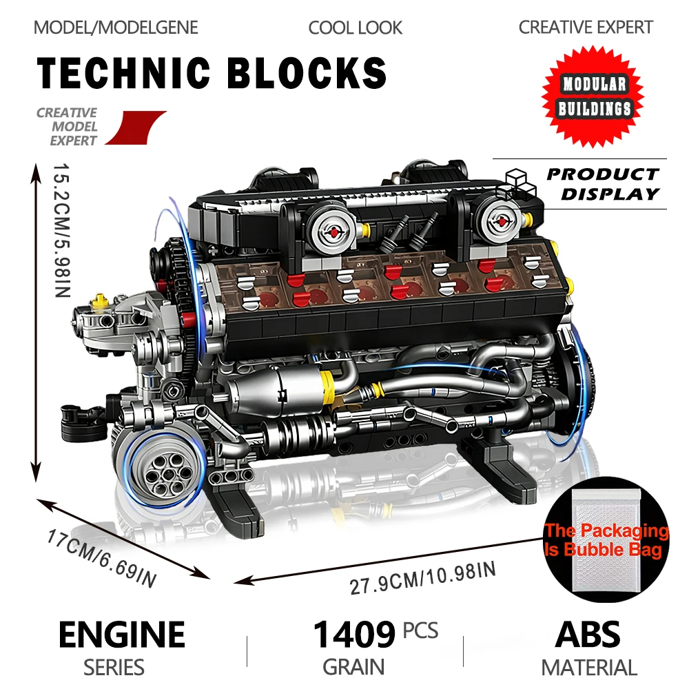 

Mechanical V12 Engine Electric Drive Building Blocks Assembly Model Bricks Shelf Decor Christmas Educational Toys Gift For Kids