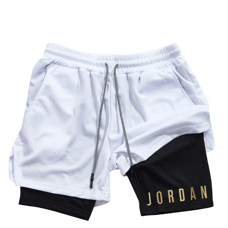 

Men's double-layer 2-in-1 fitness shorts, running training sports shorts, fast drying breathable exercise jogging shorts