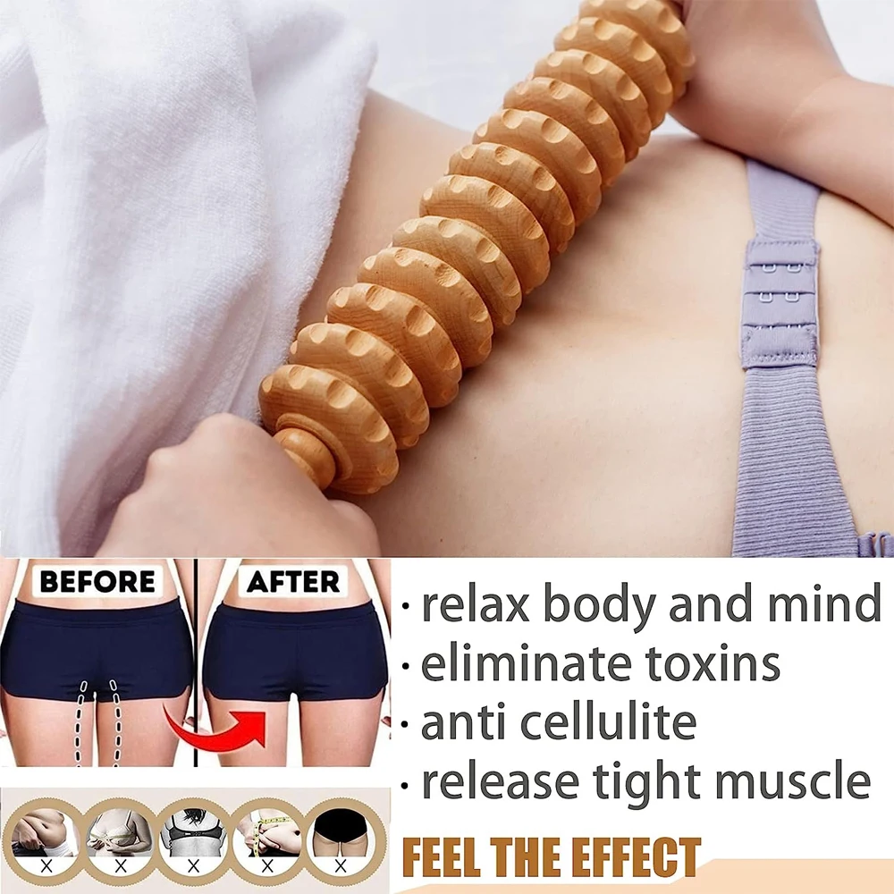 Wood Therapy Massage Tool, Massage Roller Relax Muscles, Relieve Soreness & Lymphatic Drainage, Body Sculpting,100% Natural Wood