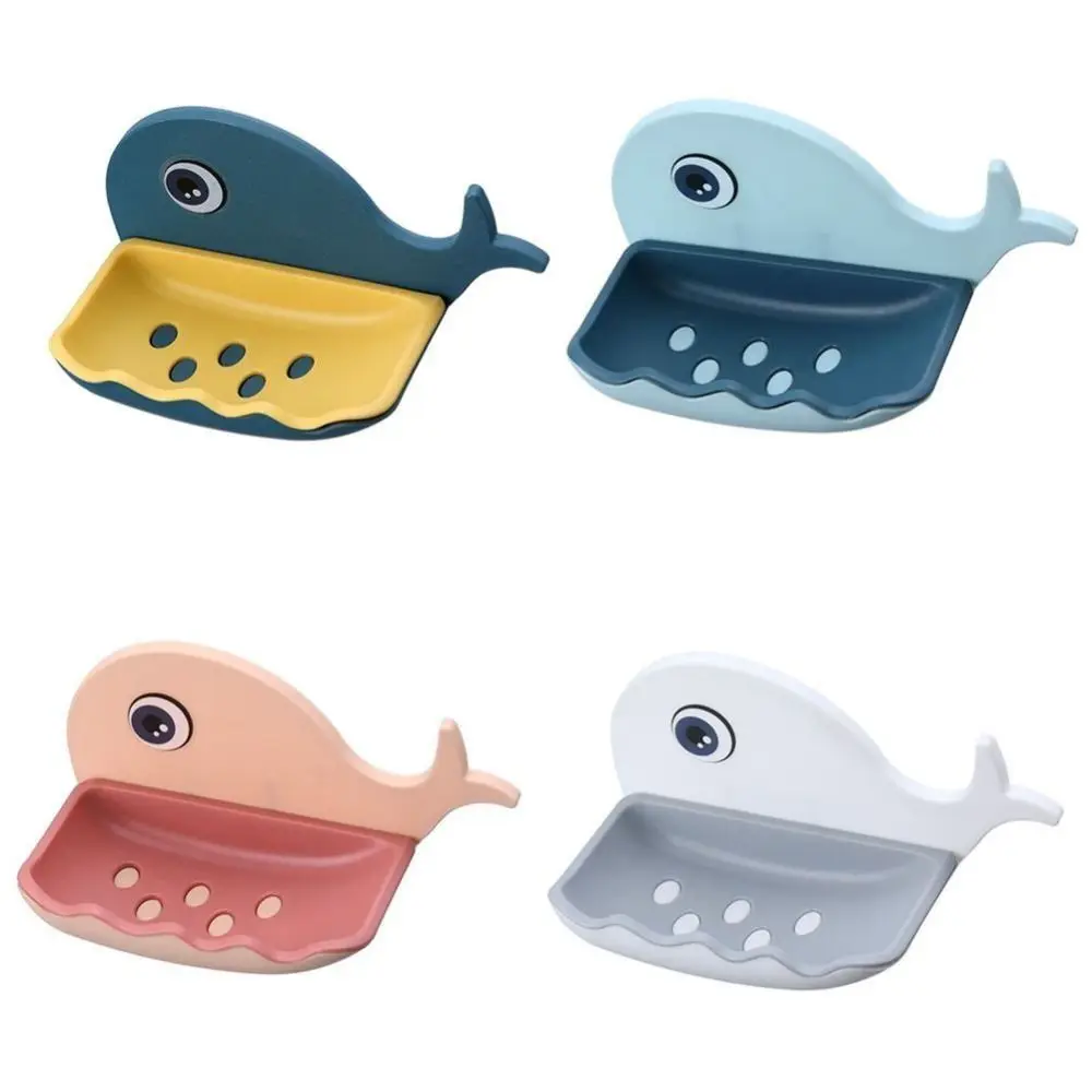 Portable Plastic Soaps Box Wall Mounted Removable Soap Dish Holder Cute Cartoon Whale Sponge Tray Bathroom