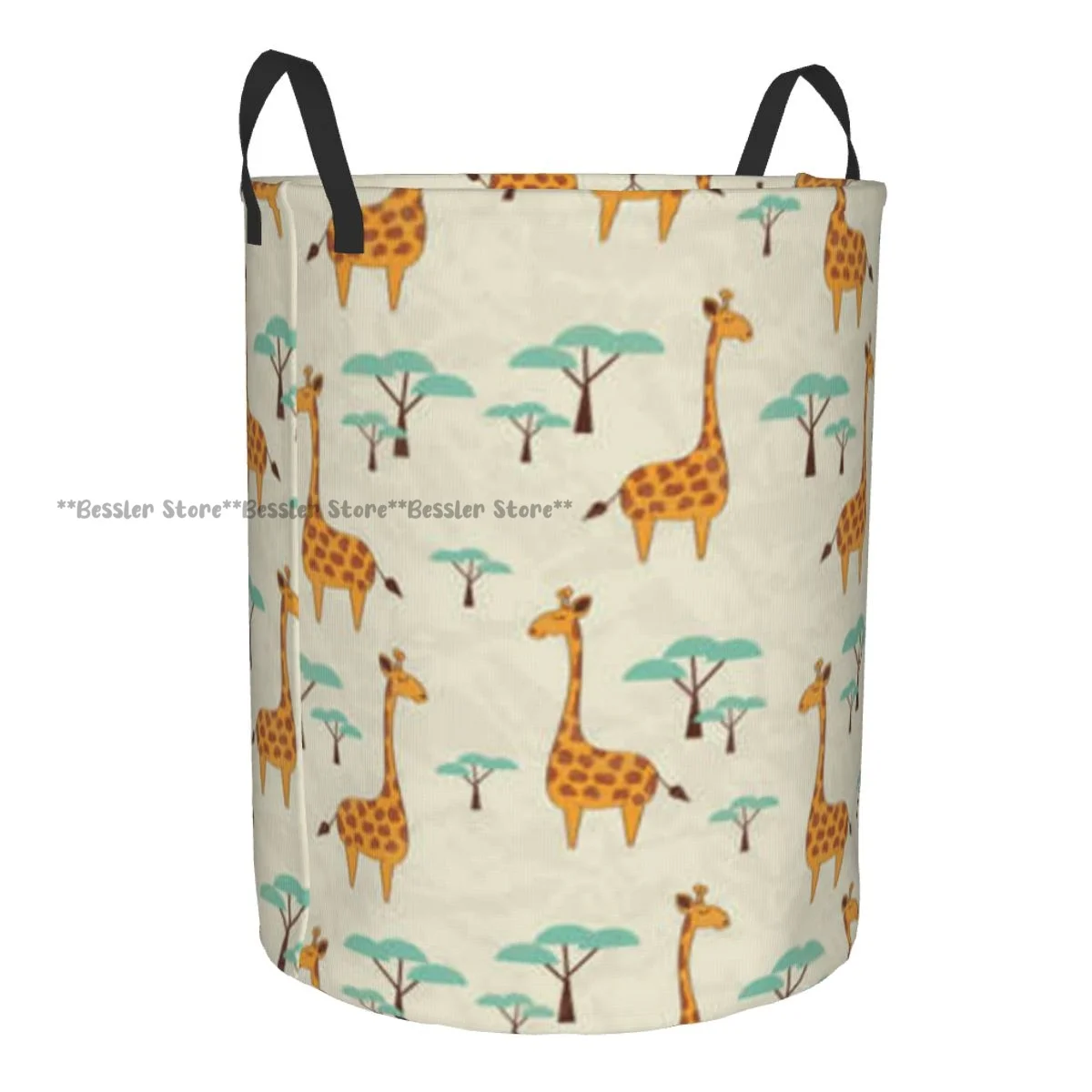 Cute Giraffes And Trees Illustration Waterproof Storage Bag Household Dirty Laundry Basket Folding Clothes Organizer