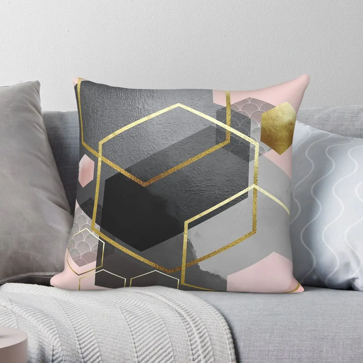 Blush Grey Geometry Square Pillowcase Polyester Linen Velvet Creative Decorative Throw Pillow Case Home Cushion Wholesale