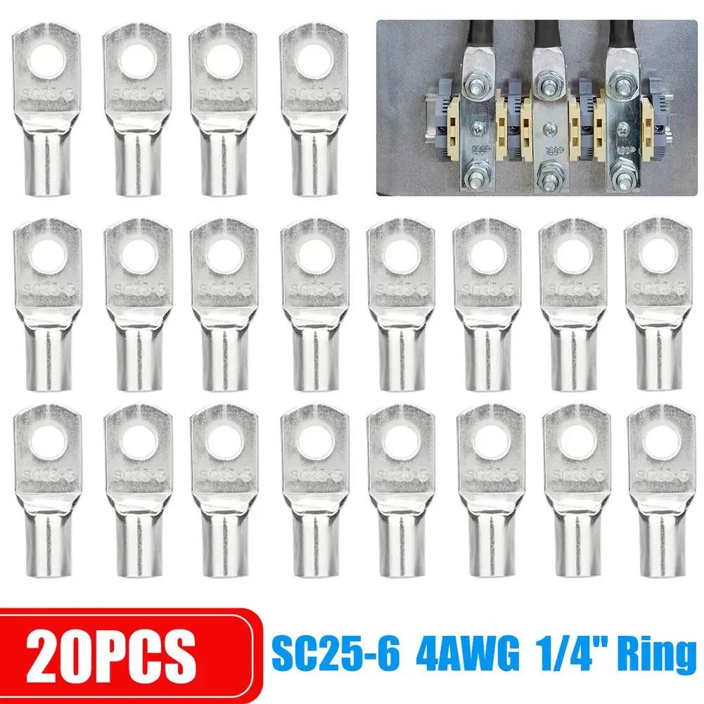 

20Pcs Car Audio Terminal Connectors AWG 1/4" (M6) Wire Lugs Ring Car Power Modified Amplifier Ends Heavy Duty Battery Lugs Kit