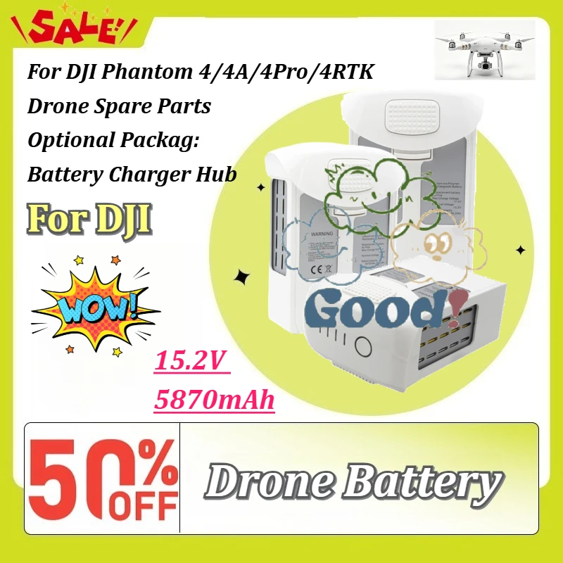 

15.2V 5870mAh Flight Replacement Battery for DJI Phantom 4/4A/4Pro/4RTK Drone Spare Parts High Capacity Long Fly Time Accessory