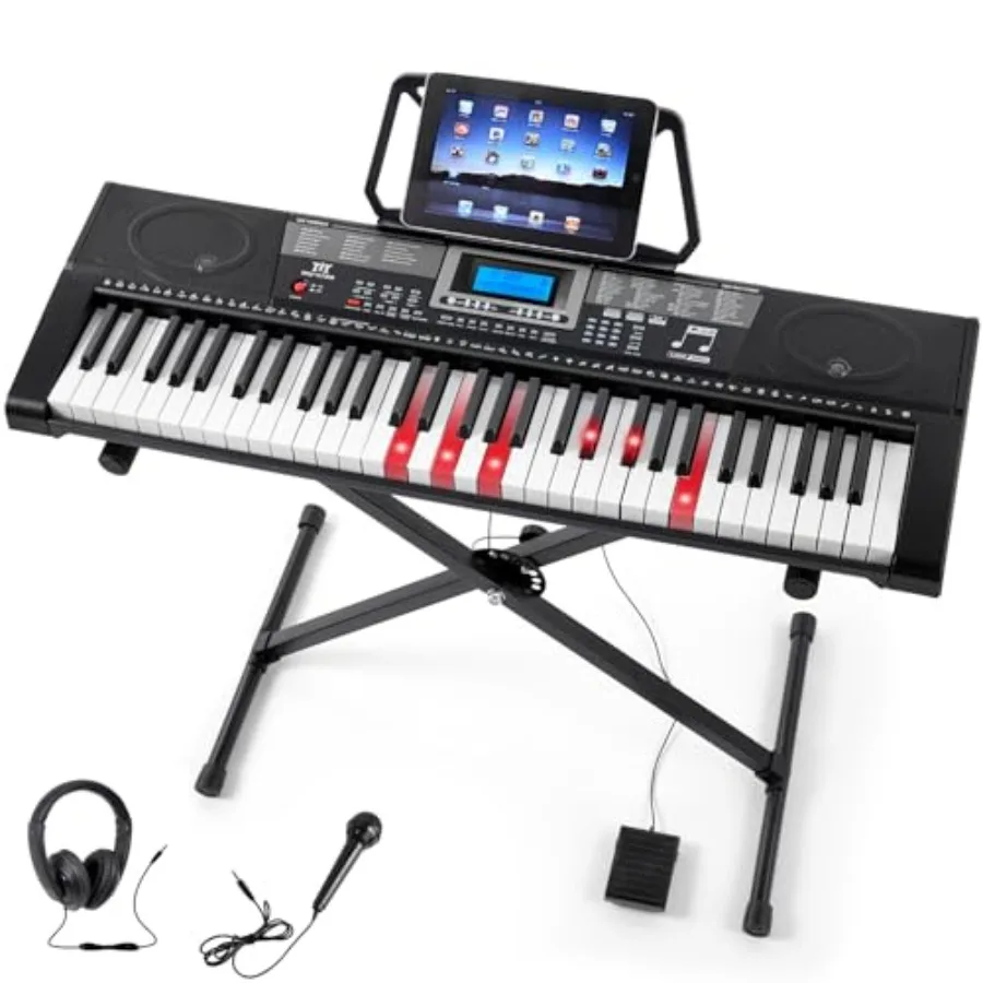 

MUSTAR 61-Key Lighted Piano Keyboard Portable Electric Keyboard for Beginners with Stand Sustain Pedal Headphones Microphone