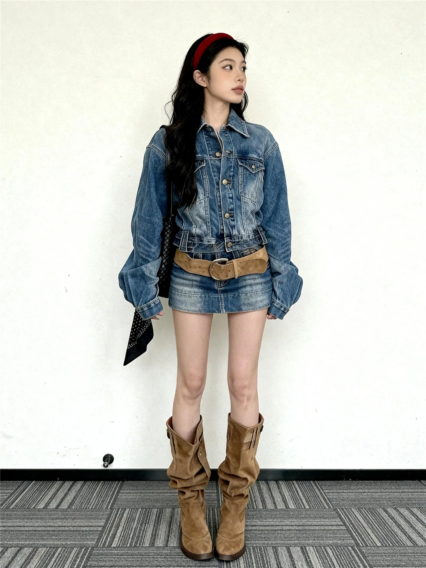 Retro American Low Waist Denim  Skirt Women's Slimming A-Line Half Body Skirt Summer Fashion Casual Style Cotton Fabric