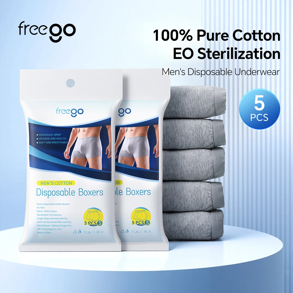 

Freego 5Pcs Man Underwear Cotton Soft Men Boxers Breathable Antibacterial Disposable Boxer Briefs for Travel Fitness Hotel Spa