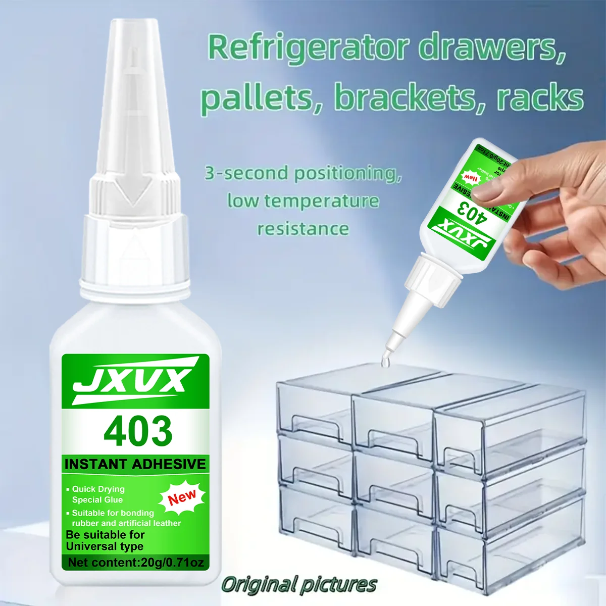 JXVX 20 g 403 (trasparente)/480 (nero) Colla super forte ad alta resistenza, colla istantanea a base di cianoacrilato - Per plastica, resina, ABS, giocattoli, PVC, riparazione di mobili Adesivo istantaneo universale.