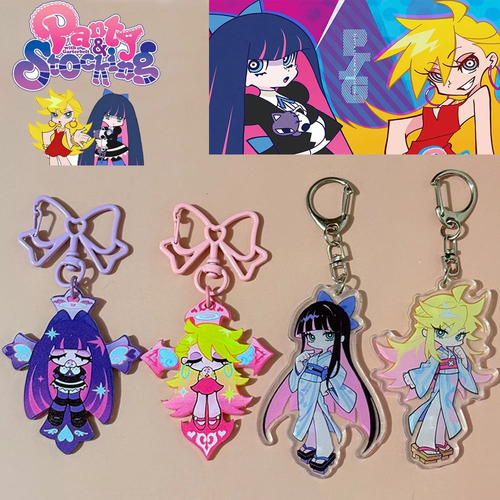 Anime Panty & Stocking with Garterbelt Acrylic Keychain Kawaii Figure Acrylic Keyrings Backpack Pendant Otaku Collectible Gift