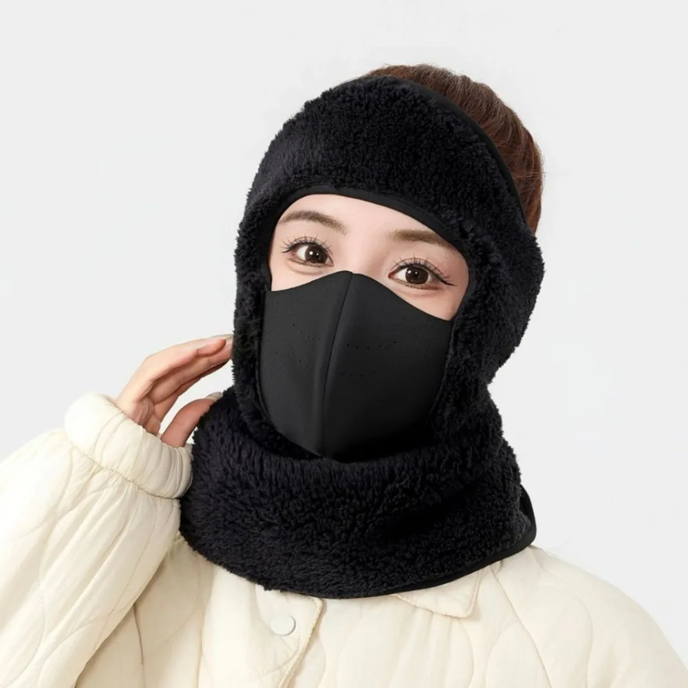 Winter Warm Face Mask Thickened Fabric Built in Ear Covers Face Mask with Ear Covers Plush Soft Material Fleece Bib