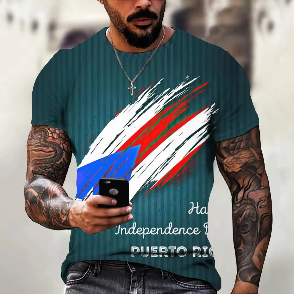 

Hot-Selling Summer Men's T Shirt Casual Fashion Short Sleeve Tees Puerto Rico Flag Pattern 3D Print T-Shirt Oversized Pullover