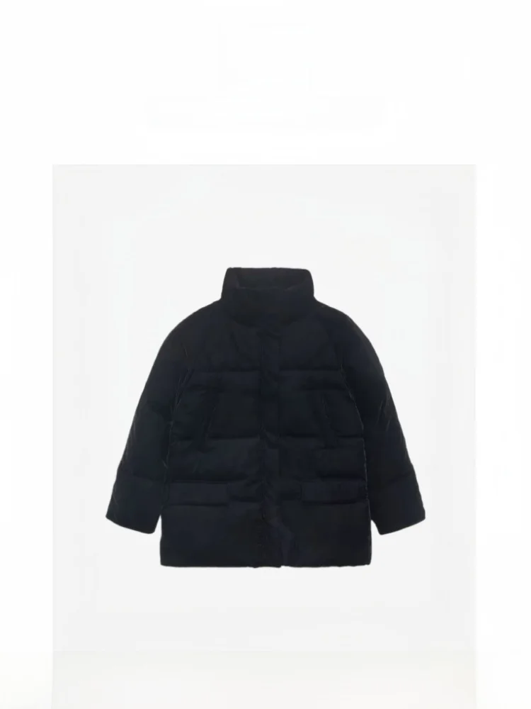 

TheBarnnet Bla Velvet 90 down Stand Collar Jaet Thiened Warm Women's Puffer Coat Winter Outerwear Zipper ket Design