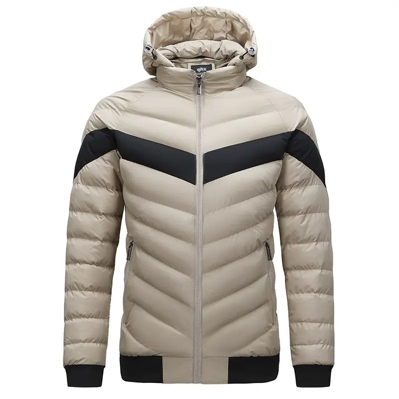 Jaqueta de algodão com capuz à prova de frio masculina, casacos quentes, zíper fino, manga comprida, outerwear grosso à prova de vento