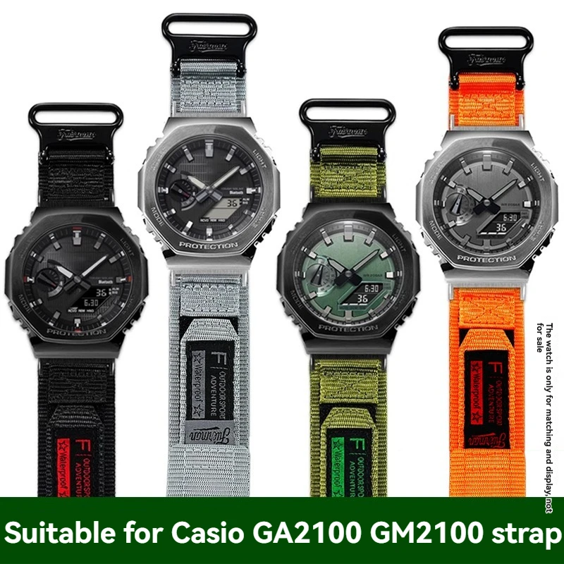 Correa de reloj de lona de nailon para modelo Casio G-Shock GM-2100/GBM-2100/GA 2100 Octagon 'Oak', correa de repuesto de estilo militar