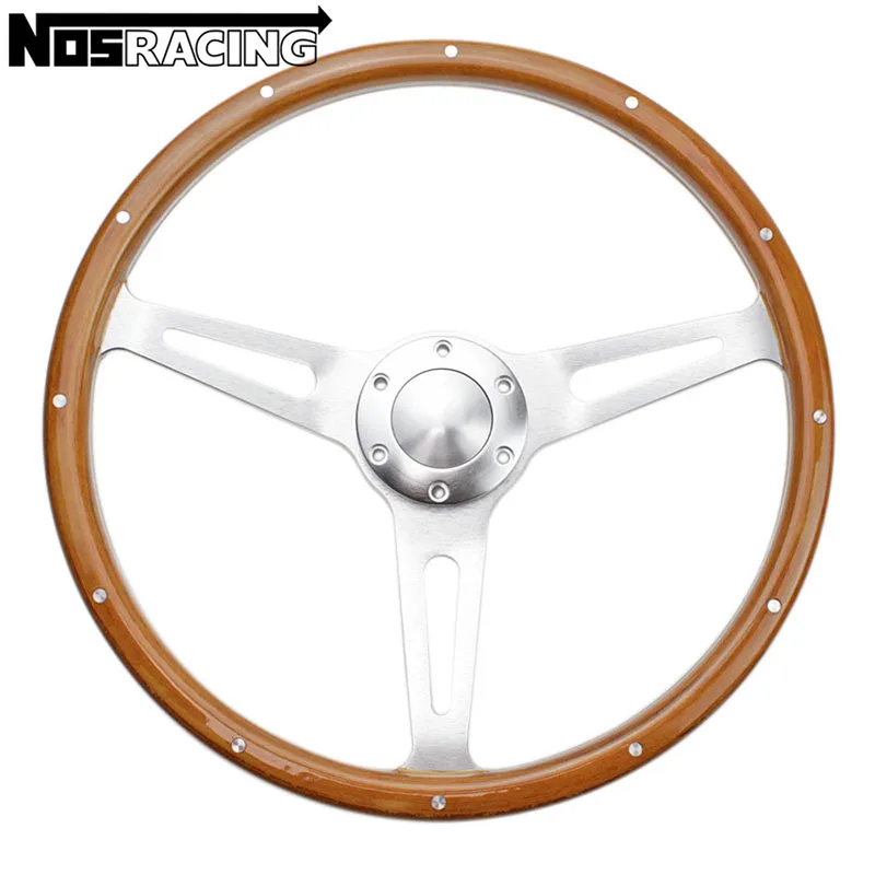 15inch Steering Wheel Rivet Classic Wood Solid Universal 380mm JDM Racing Chrome Spoke Volante