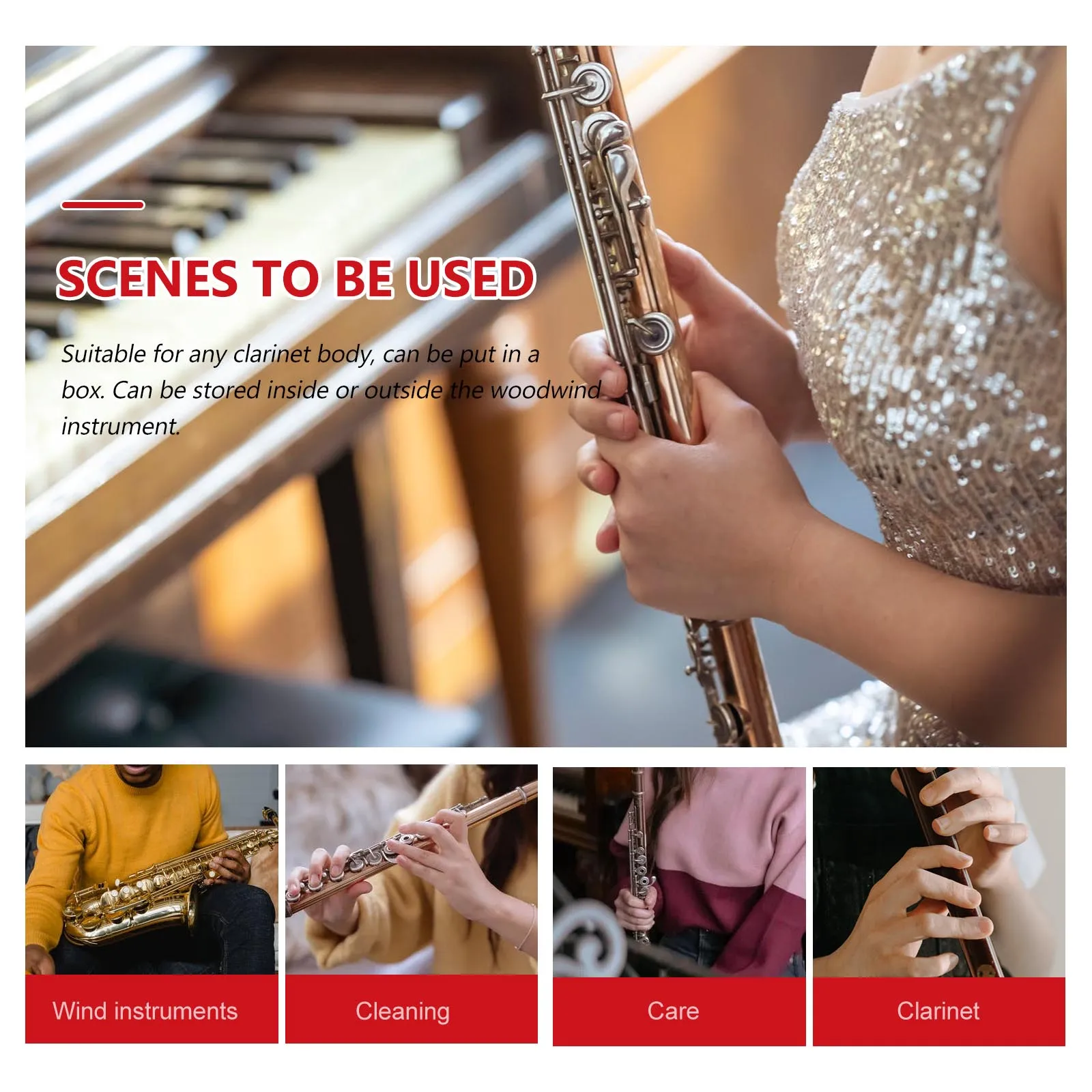 

Clarinet Cleaning Brush Durable Long Use Design Round Ring Storage Suitable Clarinet Woodwind Instrument