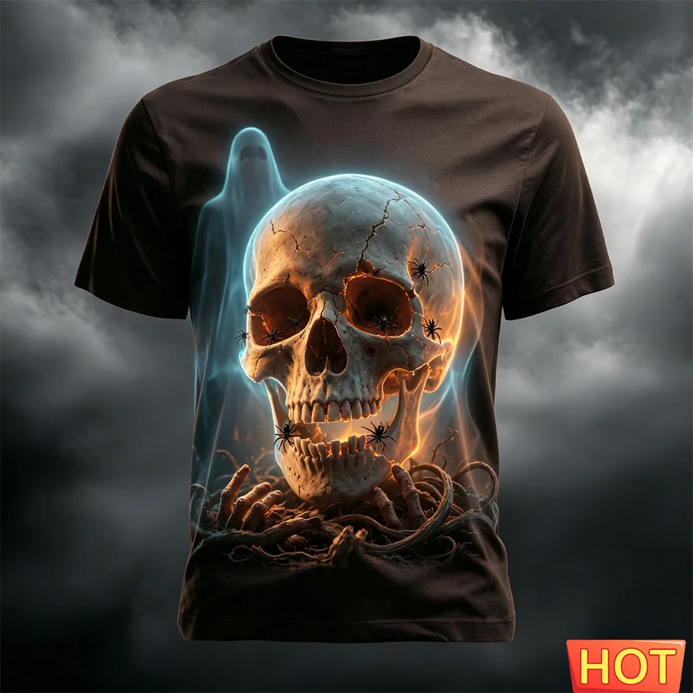 Summer Men's Halloween T-shirt Terror Cosplay T-shirt Round neck loose T-shirt Skull pattern print Shirt Halloween Gift T-shirts