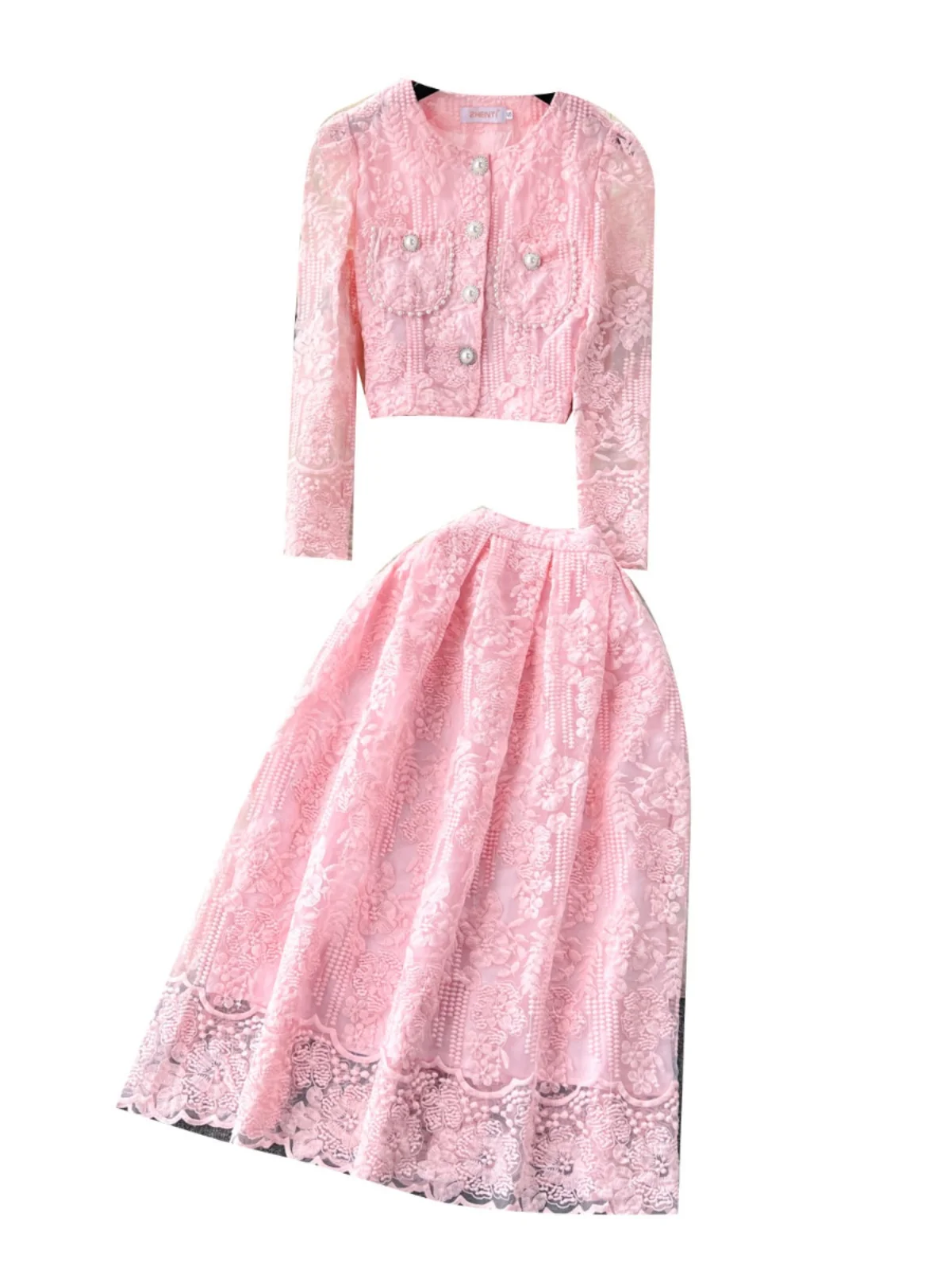 

Sle Lace Bubble Sve High Waist Skirt Set Women's Faion Autumn Outfit Two Pieces round Ne ort Sve Top