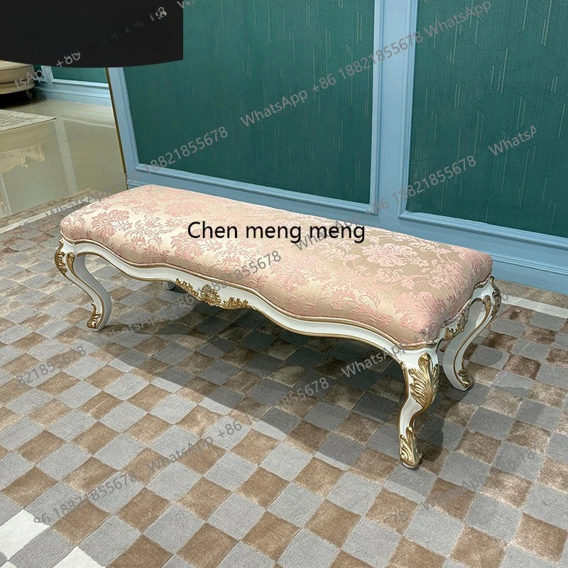 

French court fabric bedside stool European luxury embroidered concubine stool solid wood strip bedside sofa stool