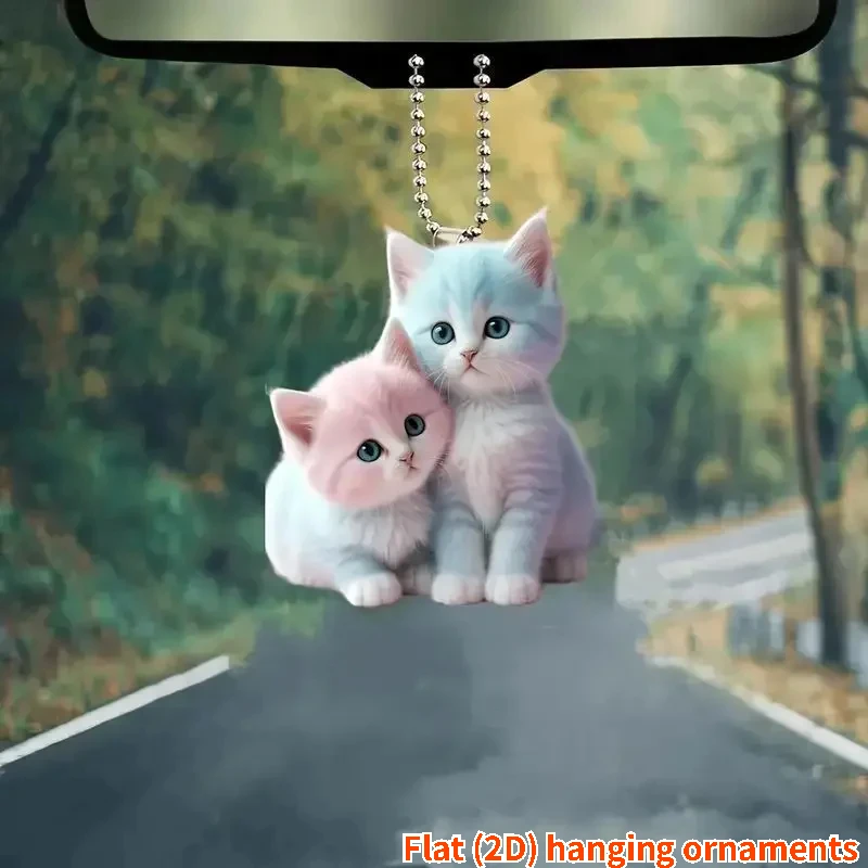 Cute Kittens Rearview Mirrors Pendant Car Hanging Ornaments Car Decoration Accessories Gifts for Women Men Christmas Decoration