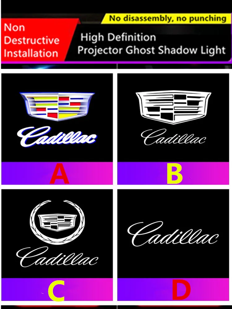 

2pcs Car Door Open Logo Laser Decor Light Wireless Ghost Shadow Lamp Car Lights For Cadillac SRX ATS XTS CTS CT6 XT4 XT5 XT6