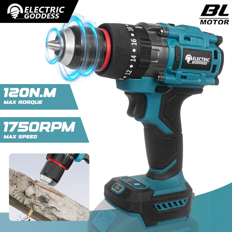 

Electric Goddess Brushless Motor 13mm Chunk Electric Impact Drill Cordless Rechargeable Power Tools For Makita 18V Battery Pin